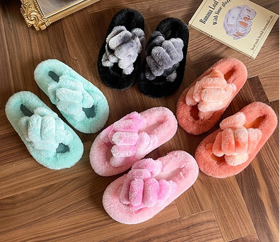 SALE! Eme Thick-Soled Soft Plush Fury Cozy Cross Band House Slippers