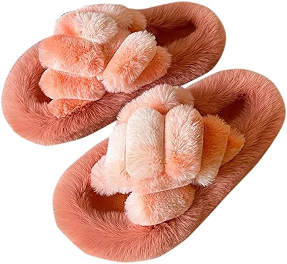 SALE! Eme Thick-Soled Soft Plush Fury Cozy Cross Band House Slippers