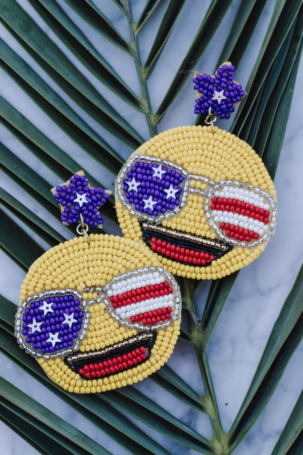 Happy Day Flag On Sunglasses Seed Beads Earrings
