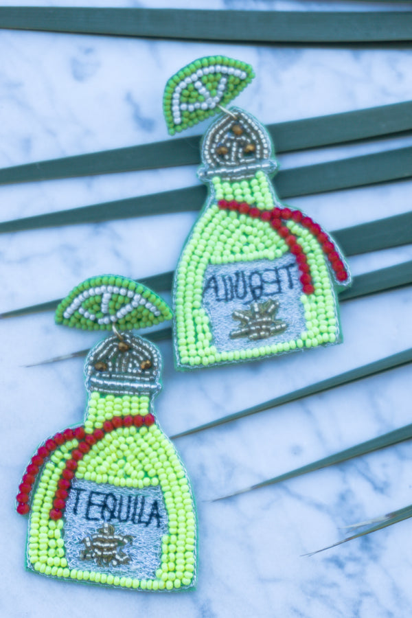 Tequila Seed Bead Earrings in Neon Green