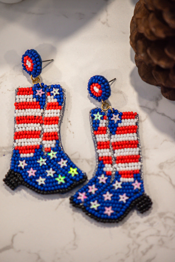 American Flag Boots Beaded Earrings