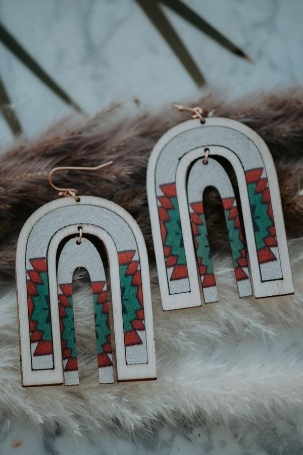 Aztec Wooden Drop Earrings