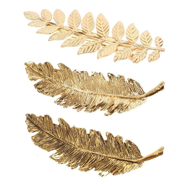 Light Feather Hair Clip Alloy Material in Gold or Silver Plating