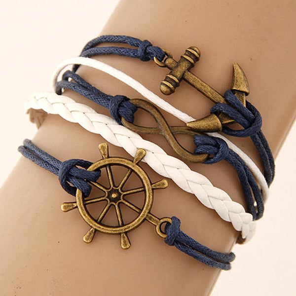 Stacked Braided Bracelet in White/Navy Blue