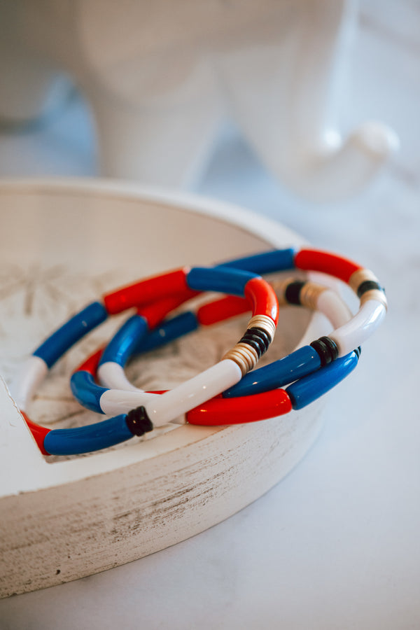 Red & Blue Acetate Pipe Elastic Bracelet
