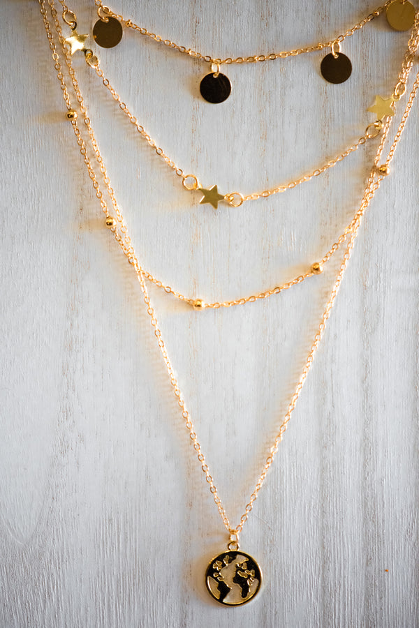 B3 Earth Multi Layered Necklace in Gold