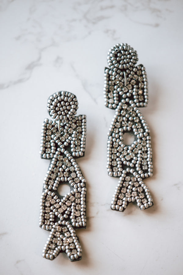 Mama Rhinestones Felt Back Post Earrings in Silver