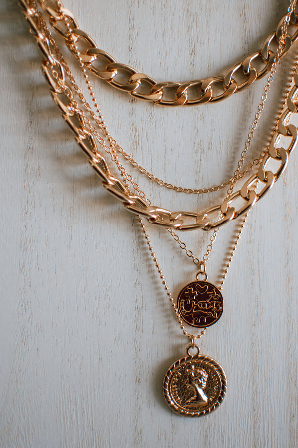 C7 Retro Punk Style Coin Necklace in Gold