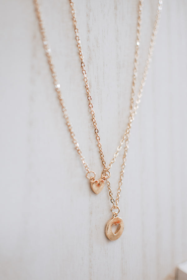 E2 Twin of Hearts Layered Necklace in Gold