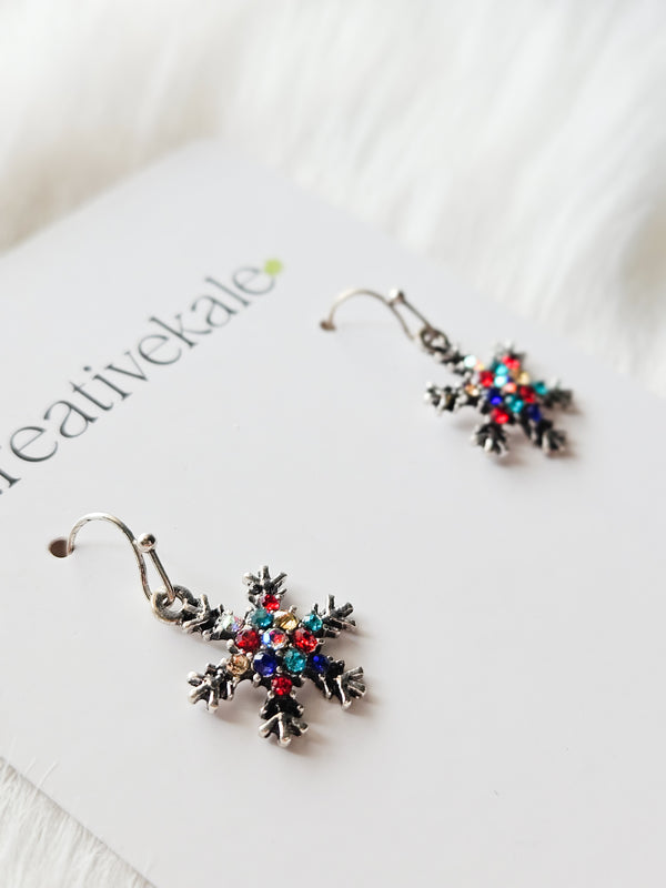 Rhinestone Encrusted Metal Snowflake Drop Earrings