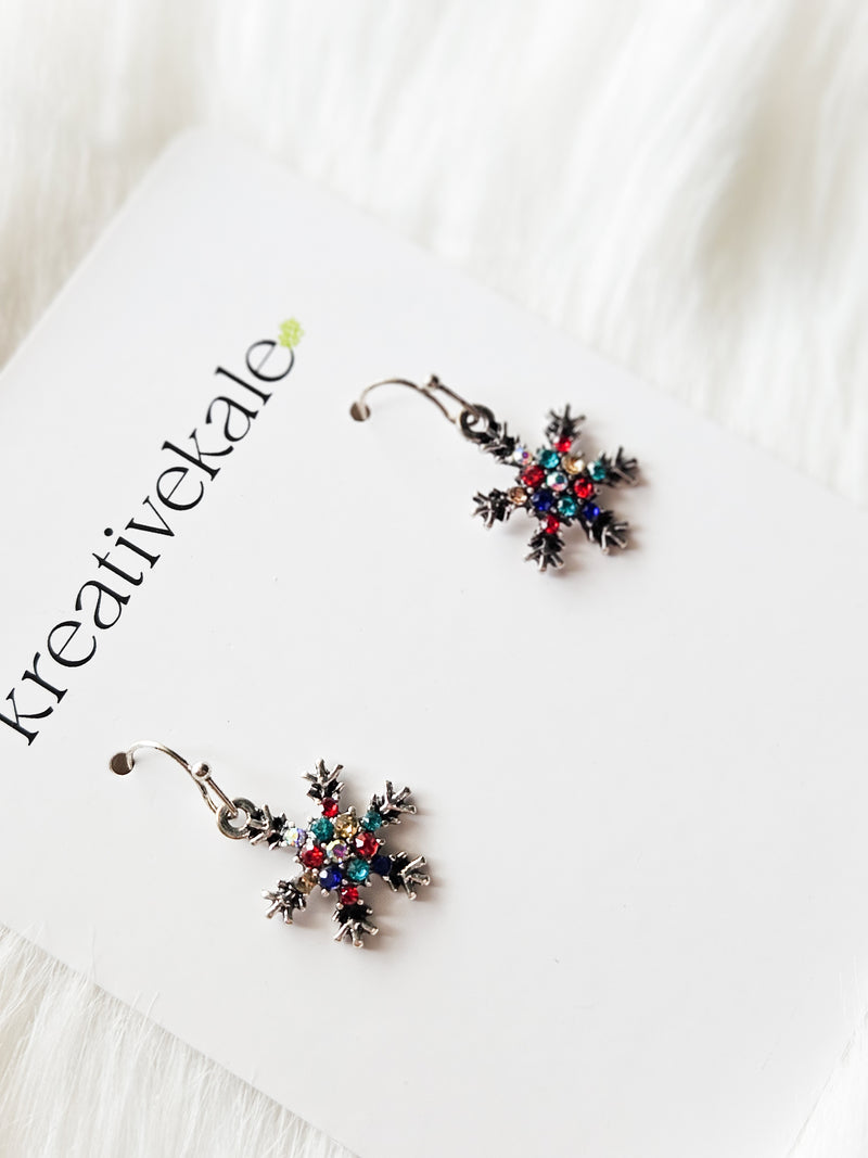 Rhinestone Encrusted Metal Snowflake Drop Earrings