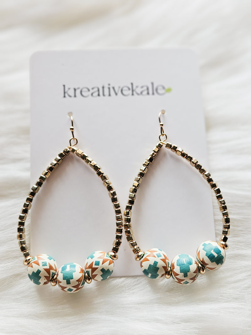 Aztec Bead Teardrop Earrings