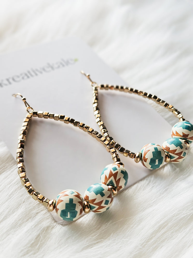 Aztec Bead Teardrop Earrings