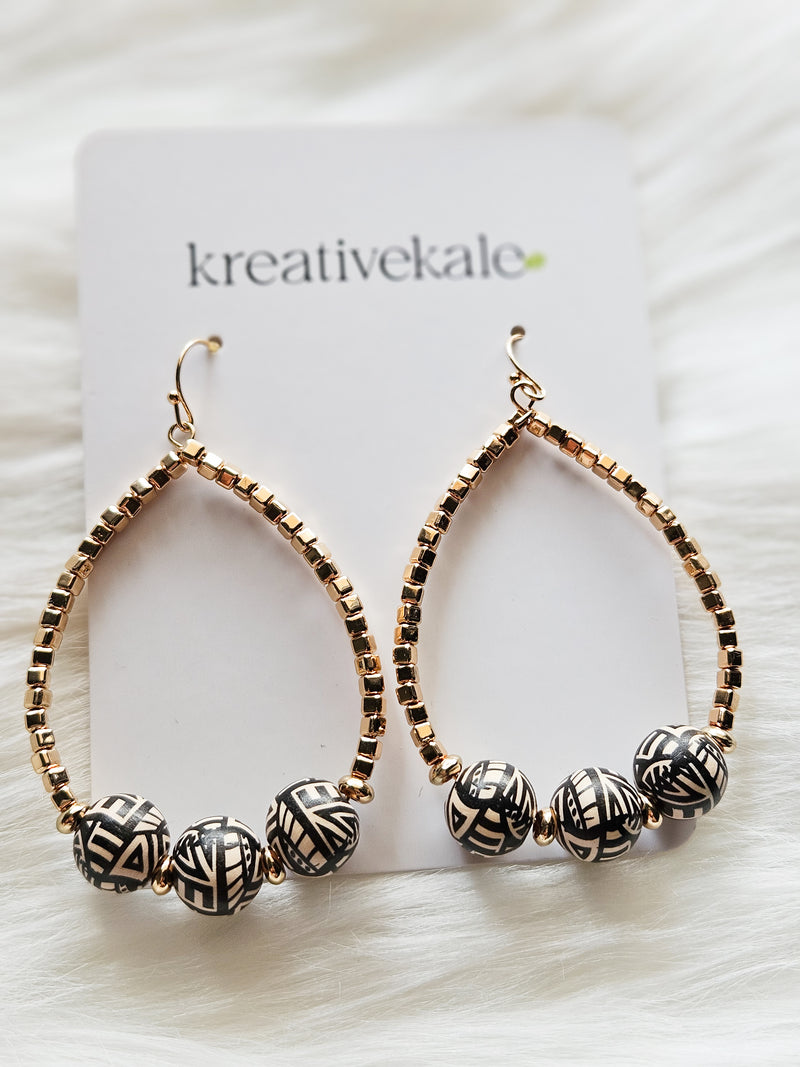 Aztec Bead Teardrop Earrings