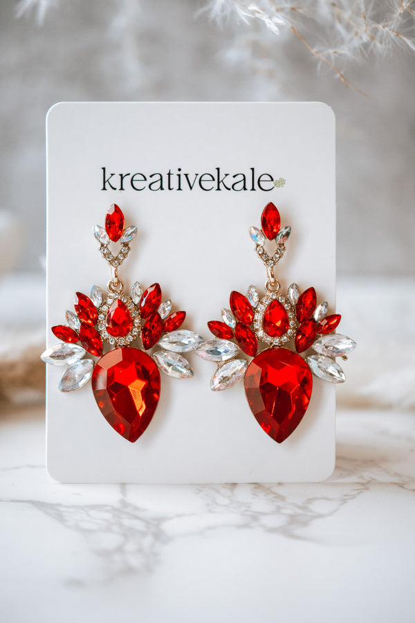 Emersen - Rhinestones Red Crystal Chandelier Earrings