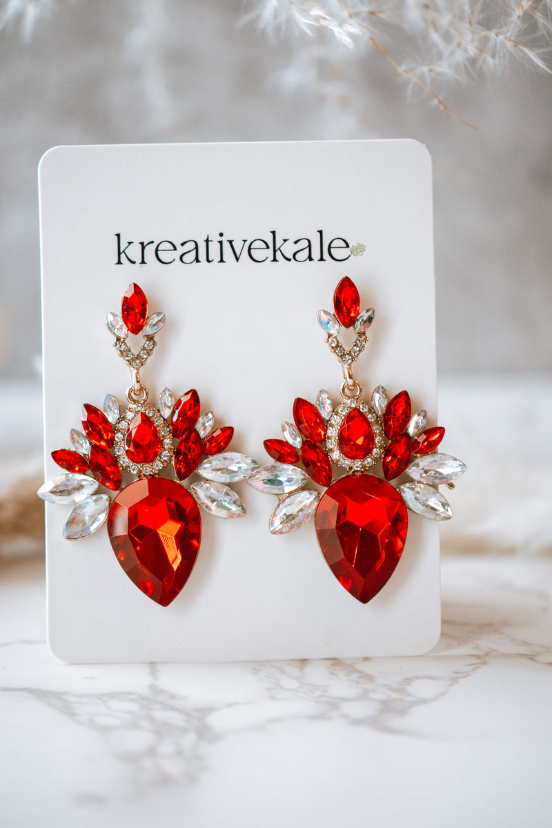 Emersen - Rhinestones Red Crystal Chandelier Earrings