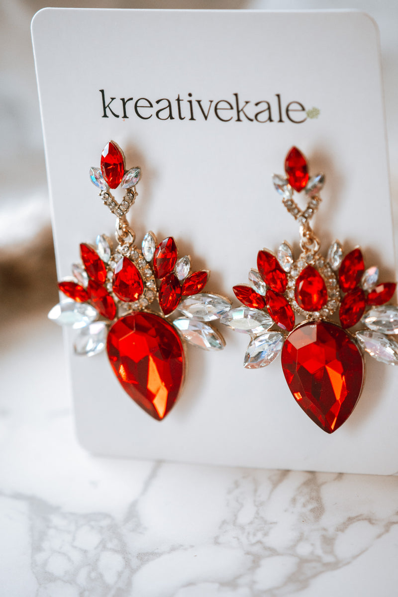 Emersen - Rhinestones Red Crystal Chandelier Earrings