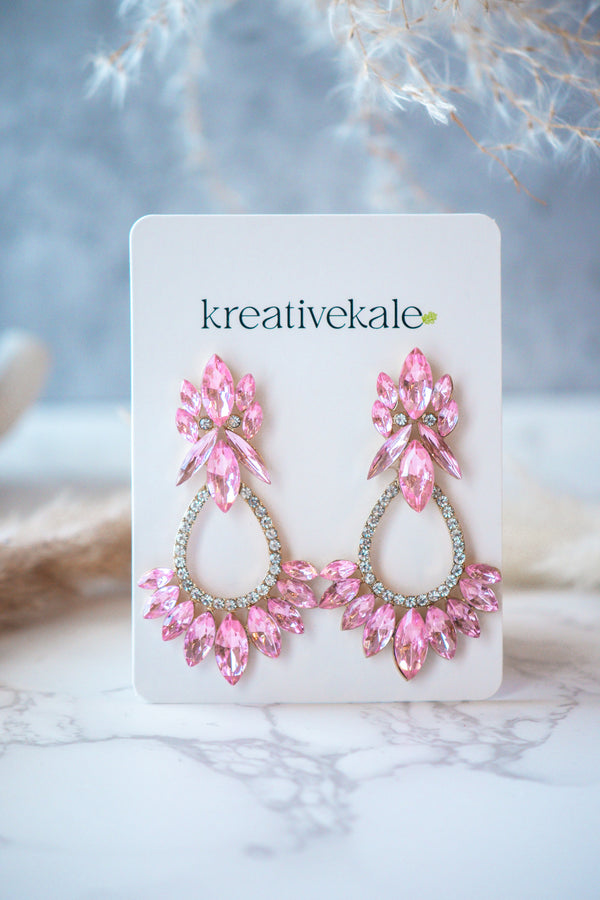Lady Agatha- Pink Sapphire Crystal Rhinestones Drop Earrings