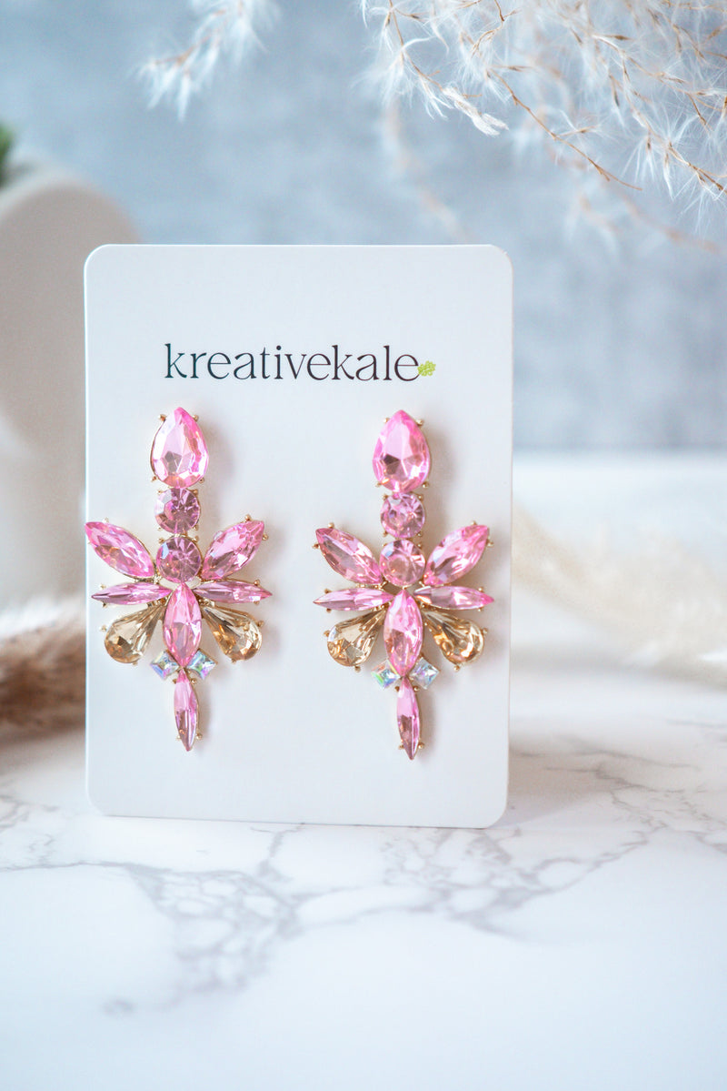 Lady Portia- Light Pink Rhinestones Crystal Stud Earrings