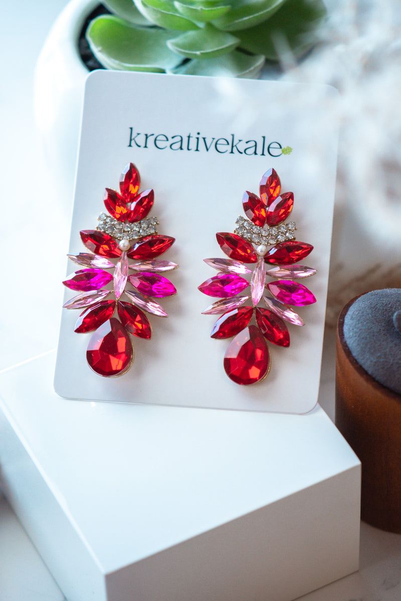 Kali - Red and Magenta Rhinestone Drop Earrings