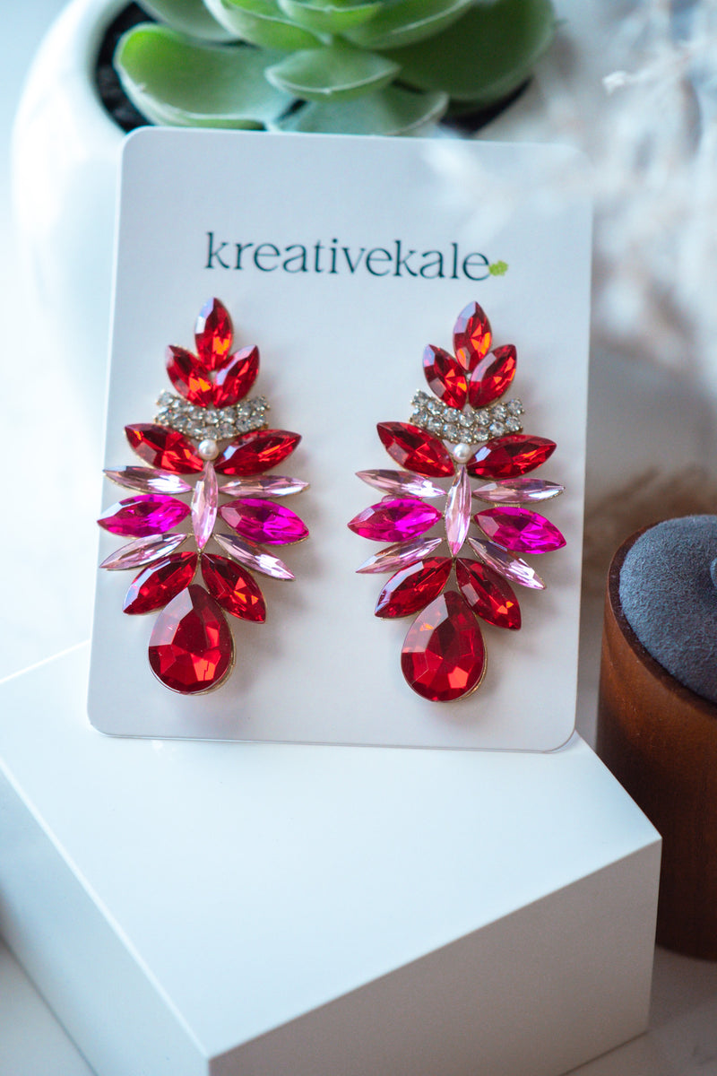 Kali - Red and Magenta Rhinestone Drop Earrings