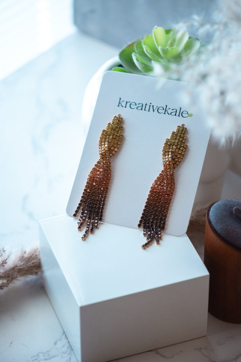Chandelier Rhinestones Tassel Earrings in 3 Gradient Brown