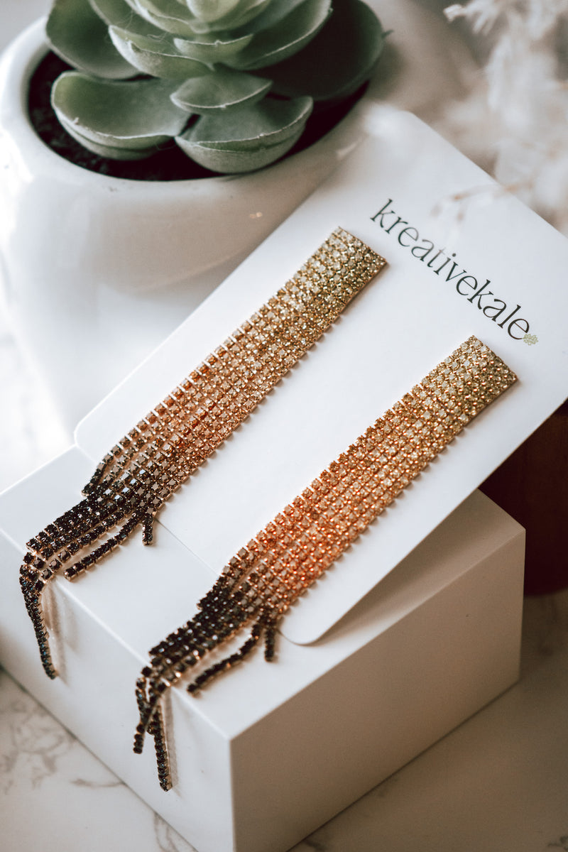 Chandelier Rhinestones Tassel Earrings in Gradient Gold