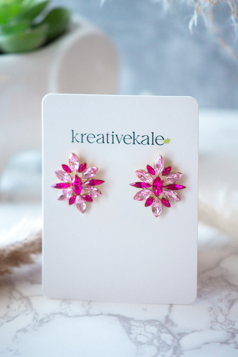 Cressida- Hot Pink Rhinestones Crystal Stud Earrings