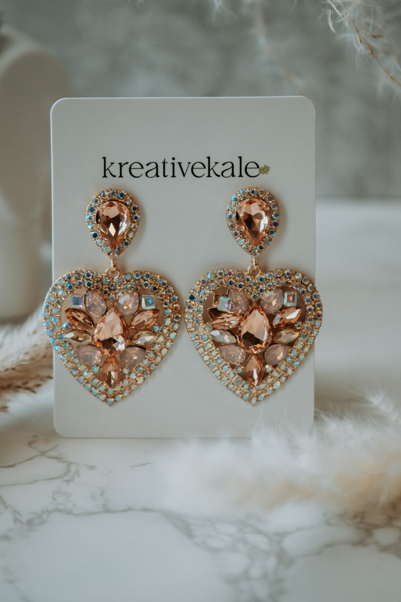 Prudence - Crystal Rhinestones Heart Shape Drop Earrings