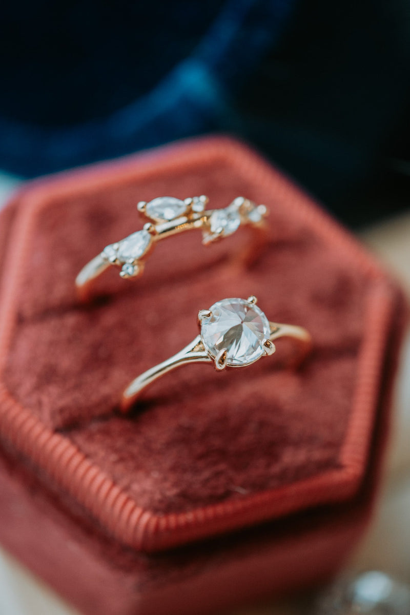 Tender Gleam in Champagne Gold and Silver Ring Set