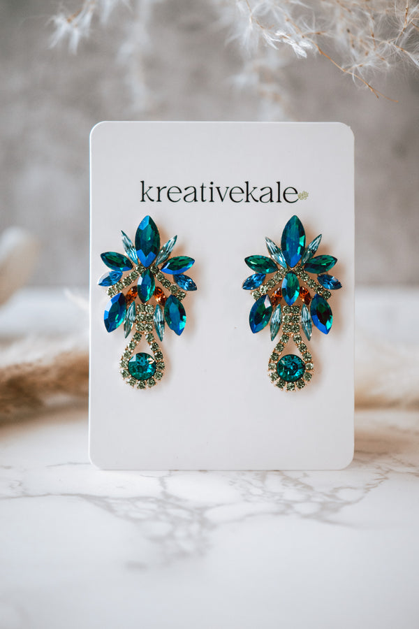 Ali - Emerald Blue Crystal Drop Earrings
