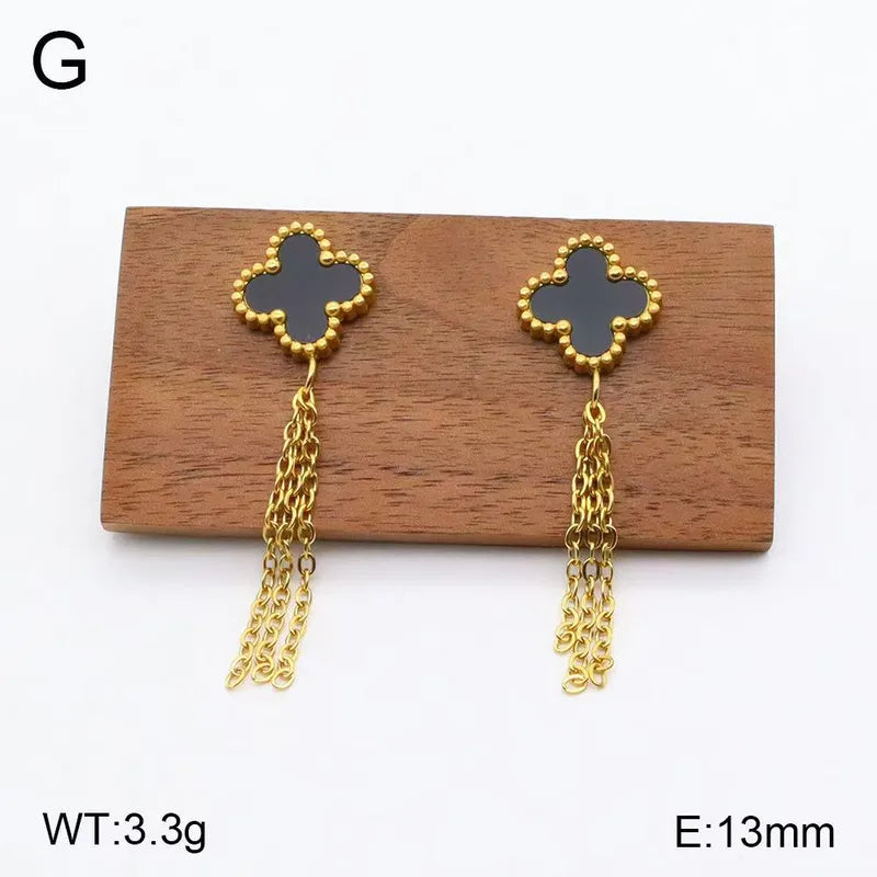 Beatrice 13MM Four Leaf Clover Tassel Drop Earrings