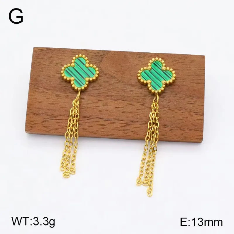 Beatrice 13MM Four Leaf Clover Tassel Drop Earrings