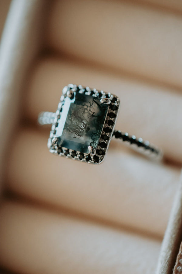 Bonnie Black Spinel Moss Agate Sterling Silver Ring