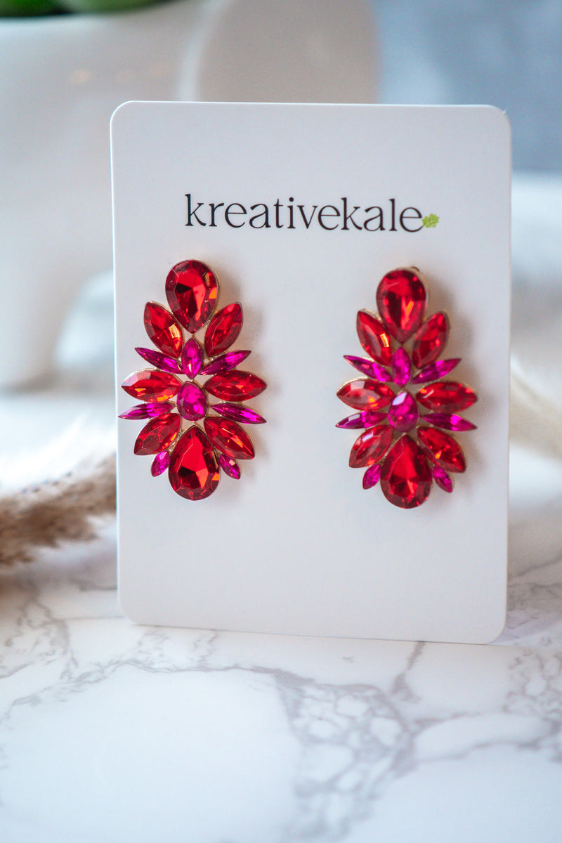 Lady B - Fuchsia Red Glass Crystal Stud Earrings