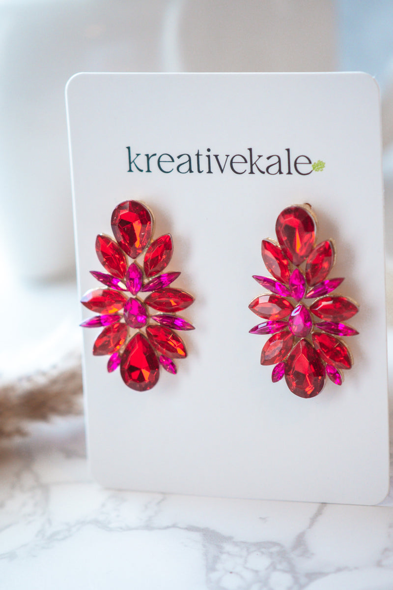 Lady B - Fuchsia Red Glass Crystal Stud Earrings