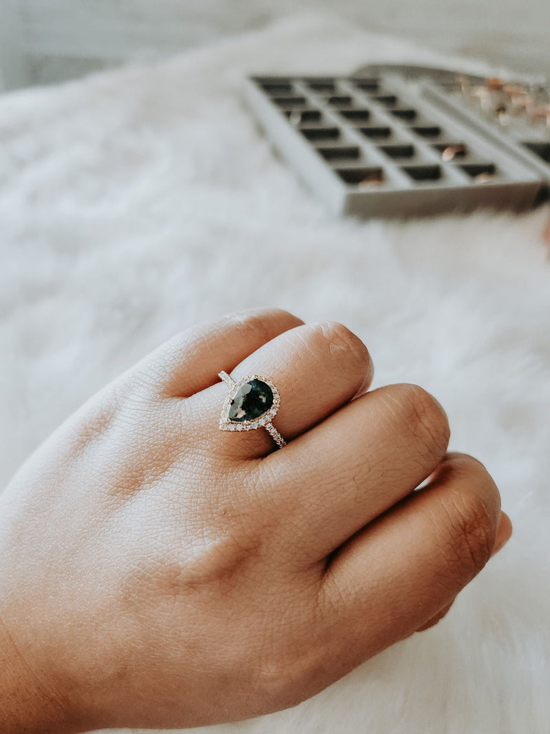 Celia Pear Cut Moss Agate Gold Ring