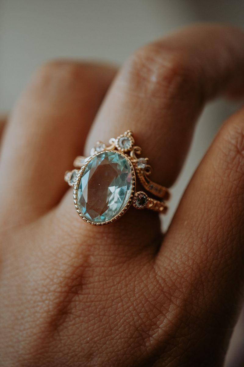 Tove Aquamarine 2PC Ring Set