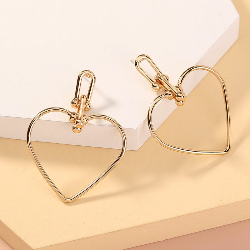 Golden Heart - Heart Dangle Earrings Valentine Jewelry
