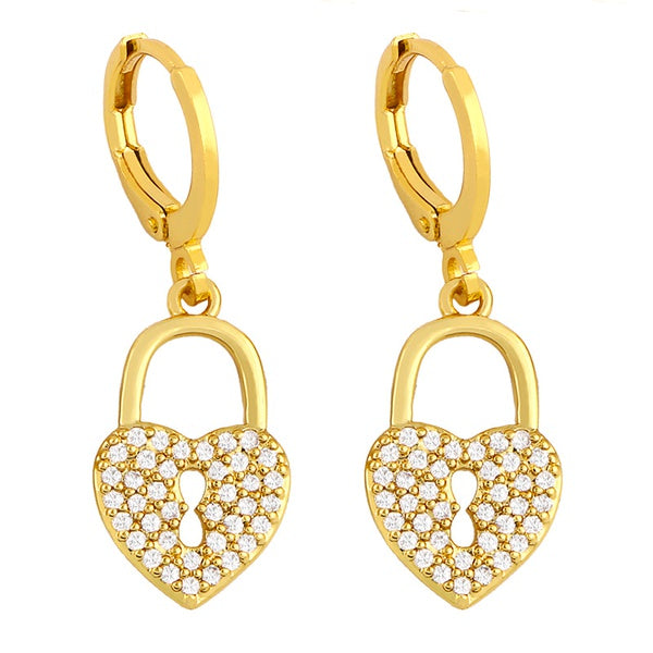 Alena Gold Lock Heart Drop Earrings