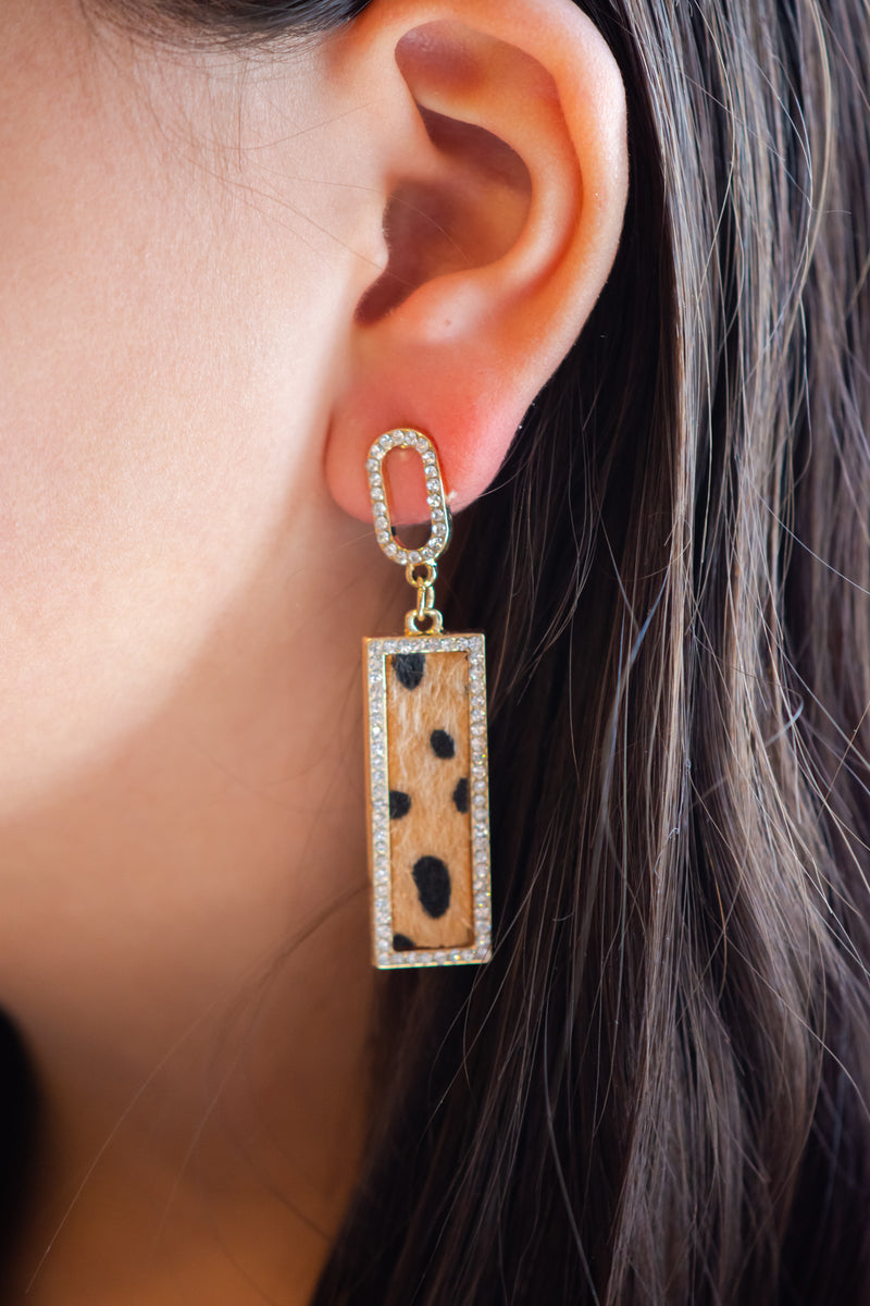 Rectangular Cheetah Print Dangle Earrings