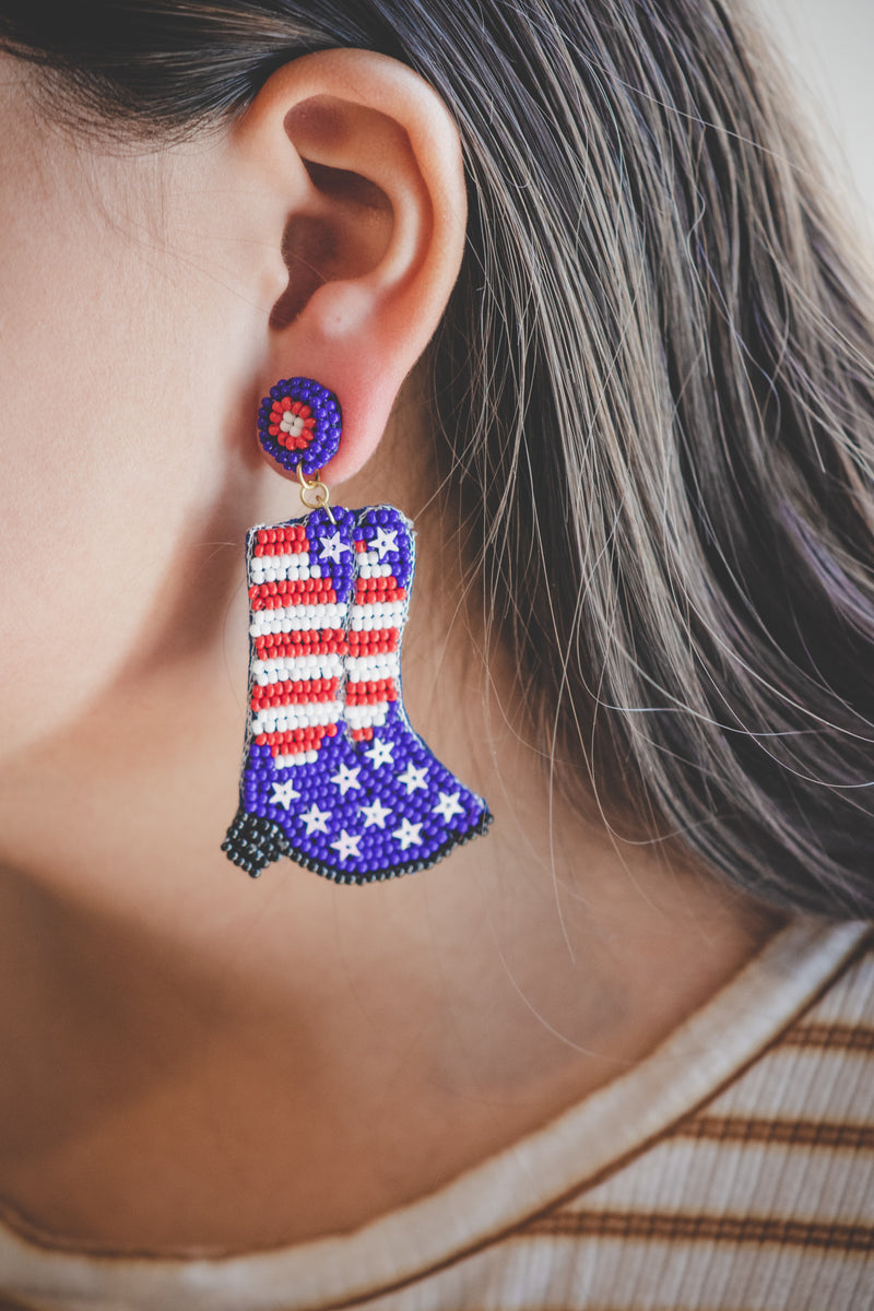 American Flag Boots Beaded Earrings