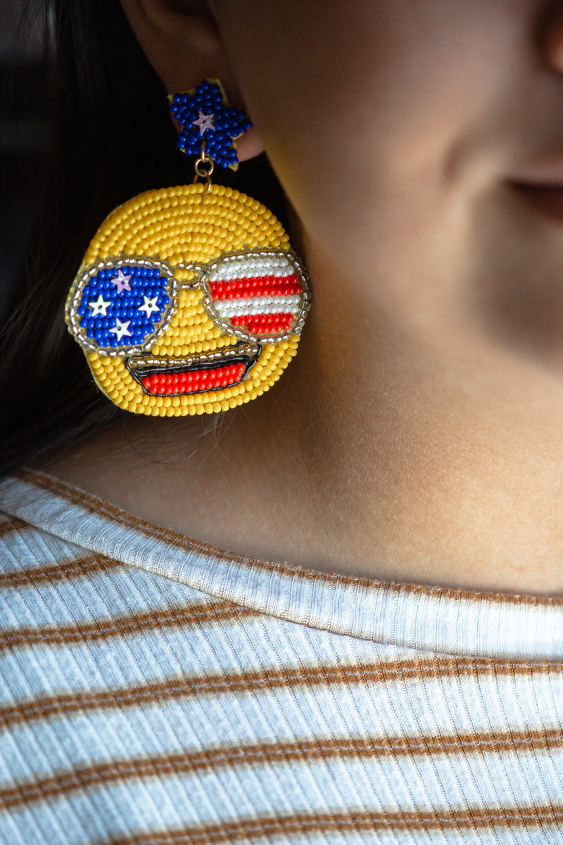 Happy Day Flag On Sunglasses Seed Beads Earrings