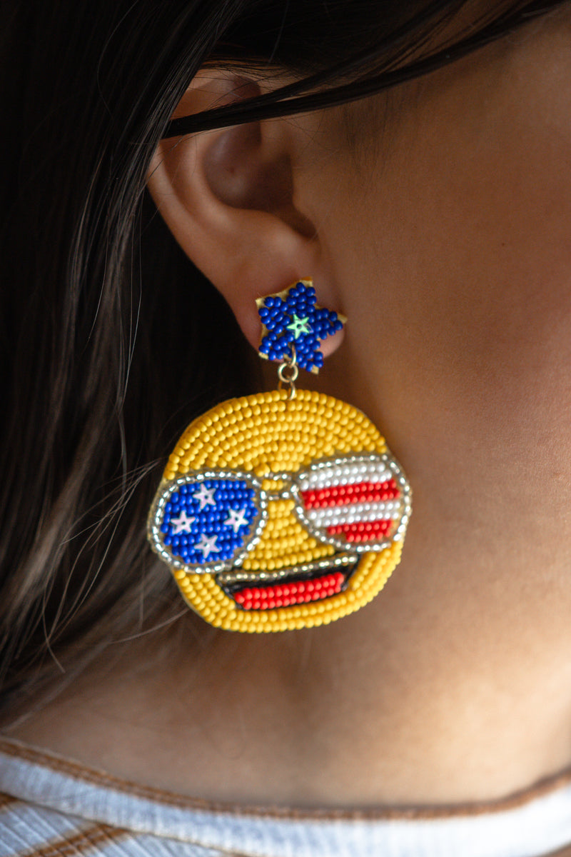 Happy Day Flag On Sunglasses Seed Beads Earrings