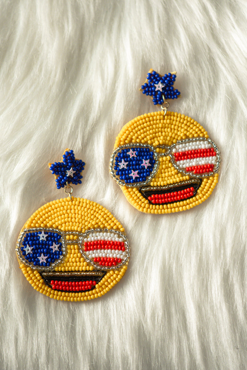 Happy Day Flag On Sunglasses Seed Beads Earrings