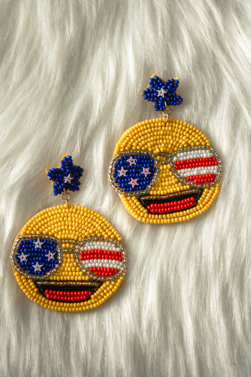 Happy Day Flag On Sunglasses Seed Beads Earrings