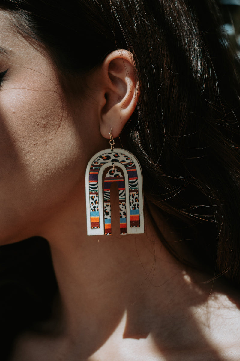 Leopard Serape Wooden Drop Earrings