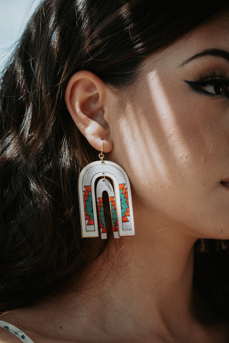 Aztec Wooden Drop Earrings