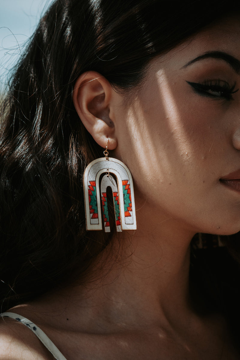 Aztec Wooden Drop Earrings