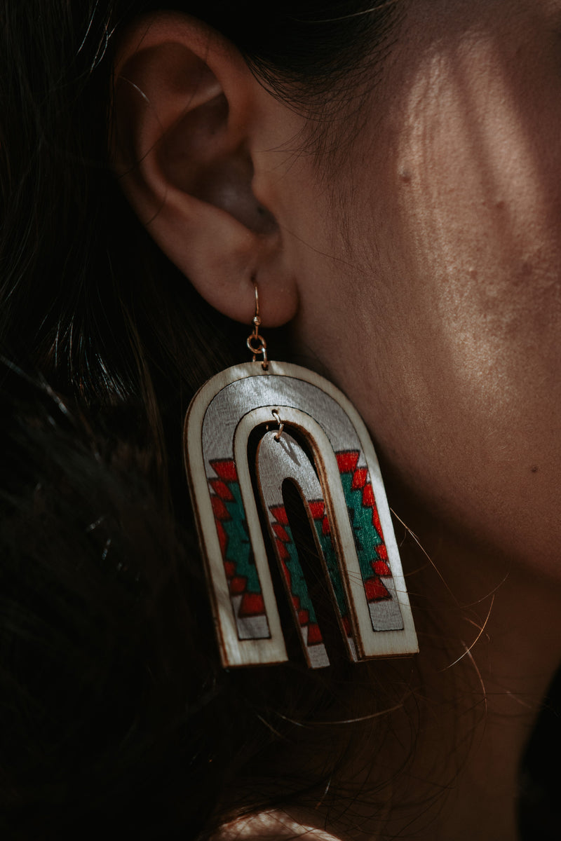 Aztec Wooden Drop Earrings